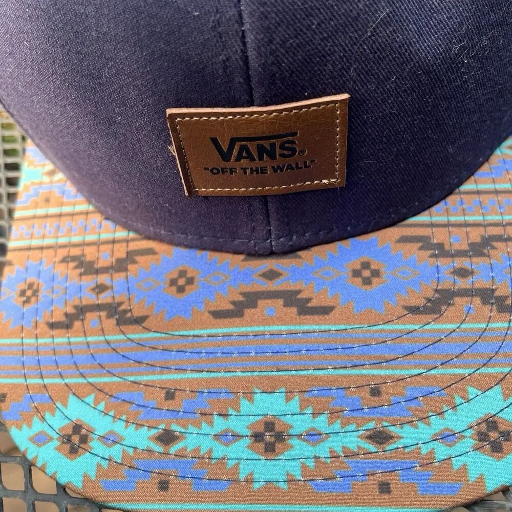 VANS Off The Wall Skate Skateboarding Hat Snapback Cap Adjustable Blue Aztec
